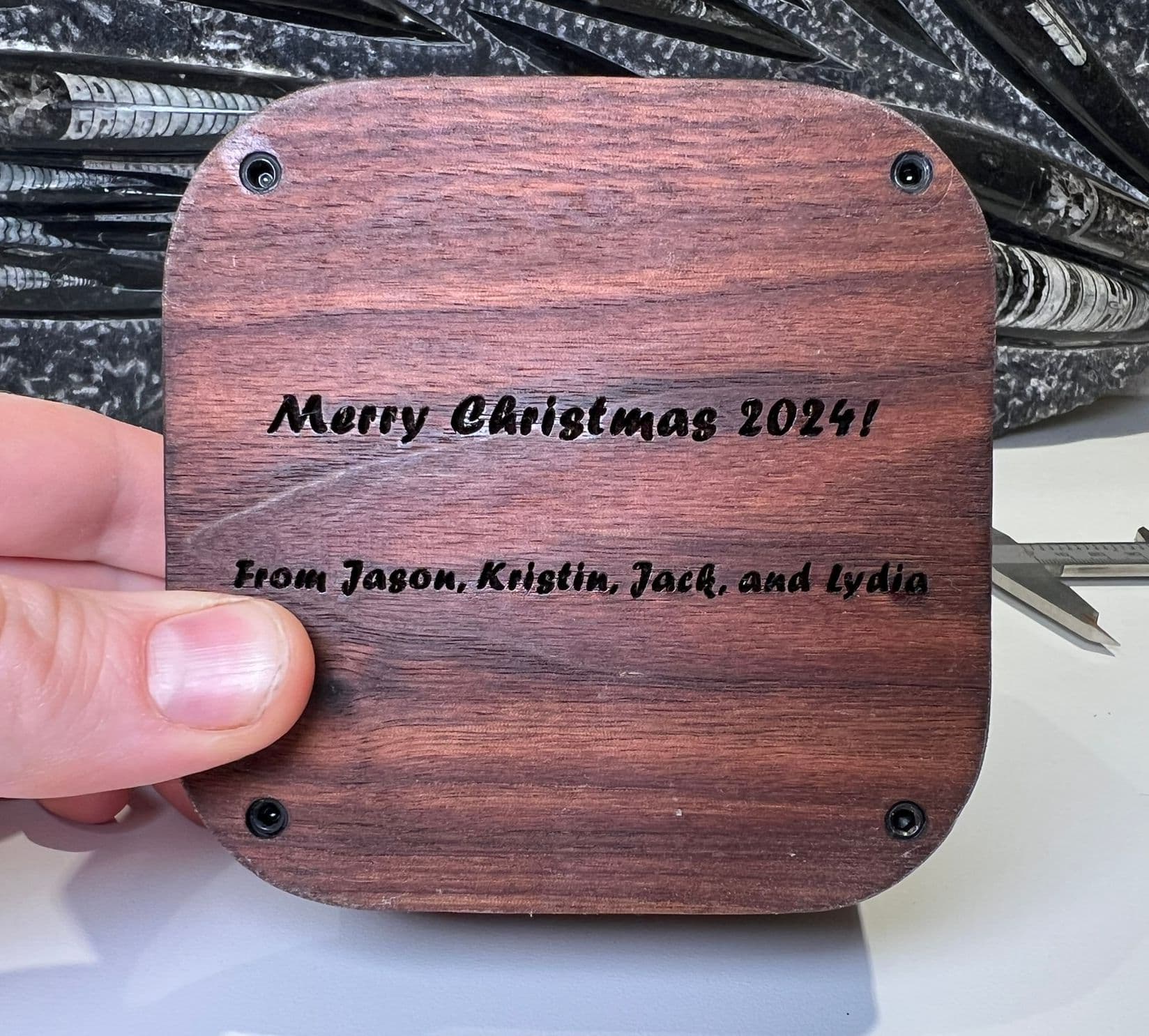 Bottom view with engraving. bottom view