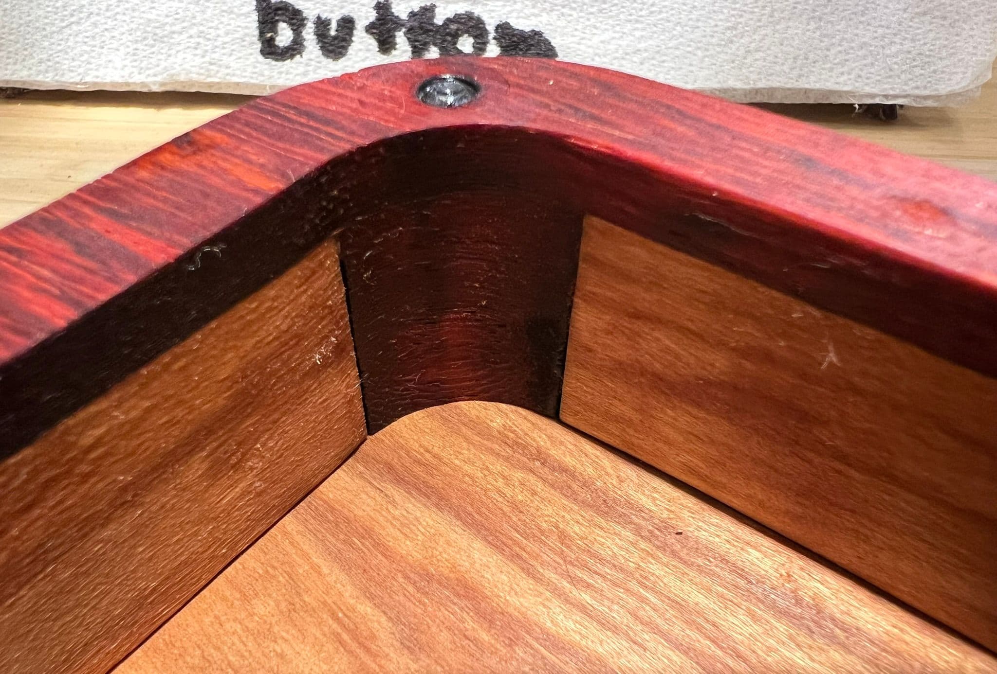 Close-up of inner corner (padauk version). inner corner close-up